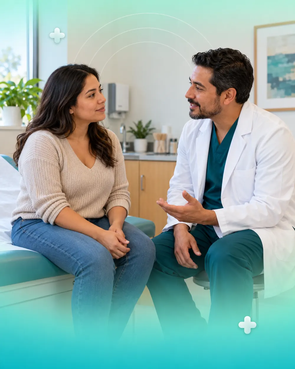 Un médico explica el tratamiento a una paciente en español